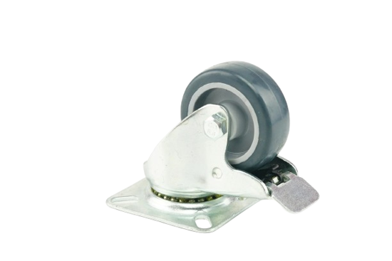 Imagen de RUEDA GIRATORIA PLACA CON FRENO CROMADA 1.5" HULE TERMOPLASTICO CAPACIDAD 20KG