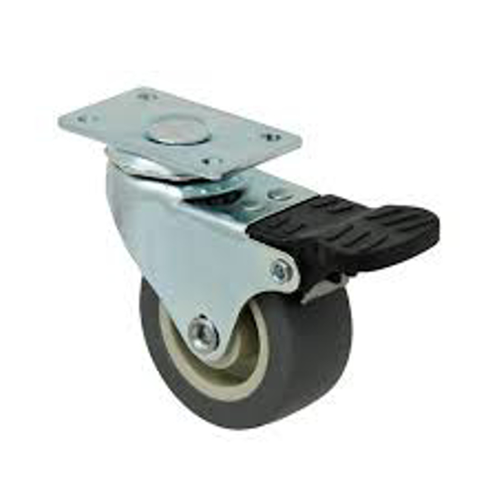 Imagen de RUEDA GIRATORIA PLACA CON FRENO CROMADA 1" HULE TERMOPLASTICO CAPACIDAD 11KG