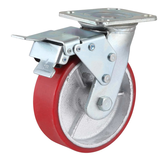 Imagen de RUEDA GIRATORIA POLIURETANO 4X2 CON FRENO 300KG